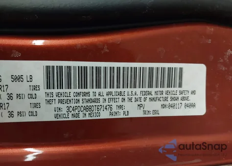 2013 Dodge Journey American Value Pkg z USA, uszkodzony, nr VIN 3C4PDCAB8DT671476